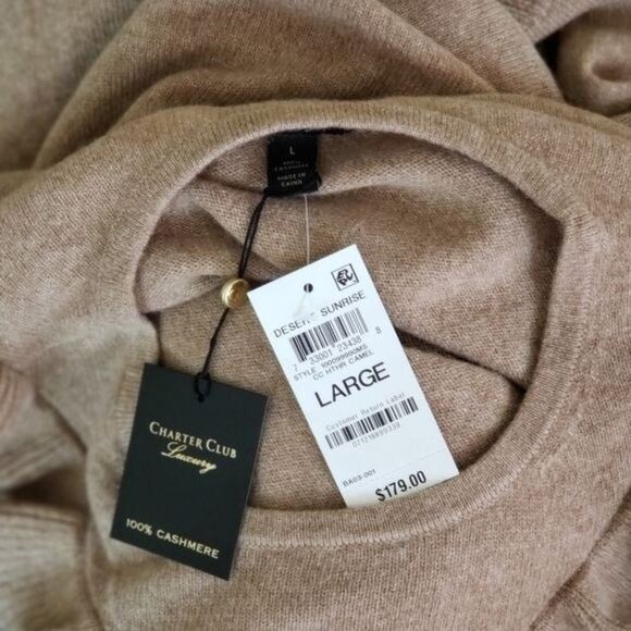 Charter Club Cashmere Ruffle Trim Sweater Women's Size Large Tan Brown Winter - Picture 9 of 9